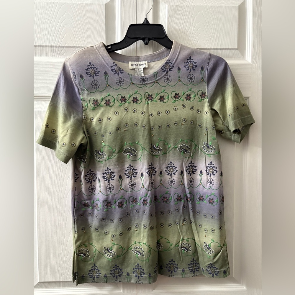 Alfred Dunner Green and Purple Patterned Top